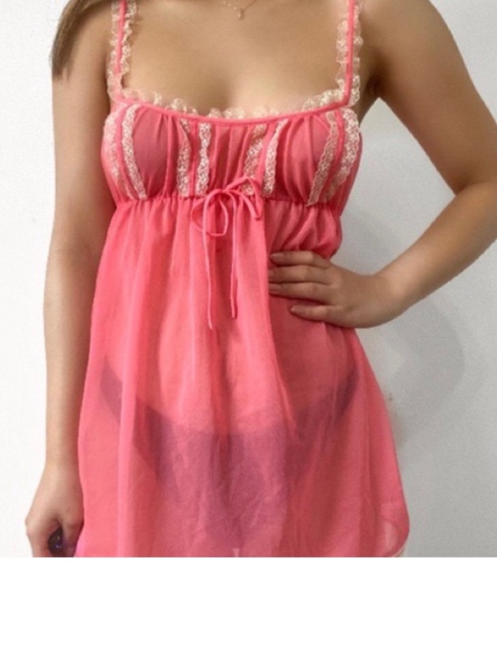Y2K Victoria's Secret Coral Pink Lace-Trim Babydoll Slip Vintage Famous Chemise